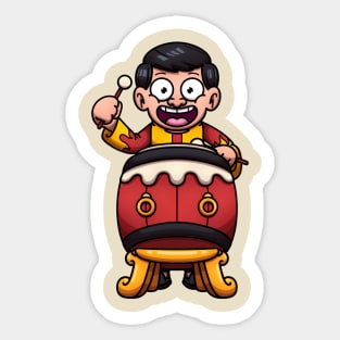 Traditional Chinese Musician Playing The Drum Sticker